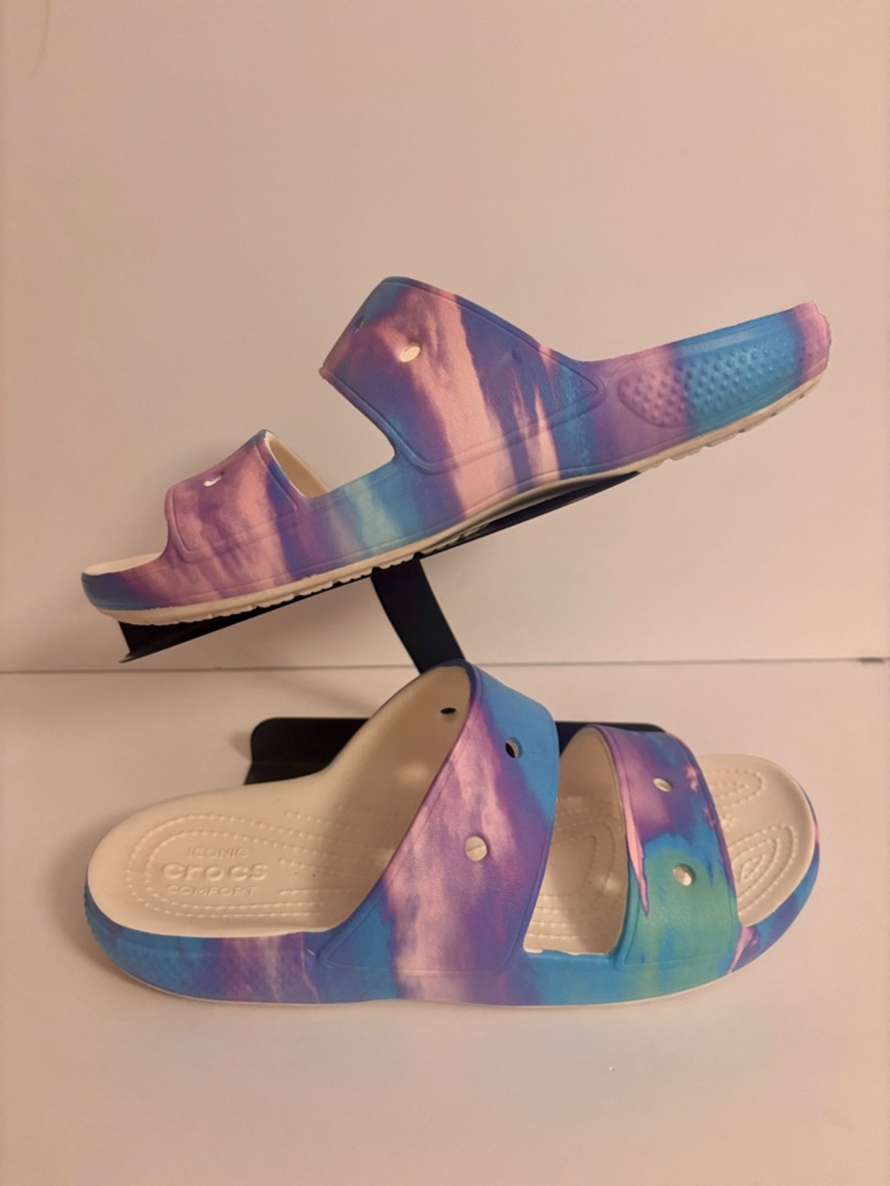 CROCS Tie-Dye Slide Sandals in Purple, Blue & Pink unisex M9 W11